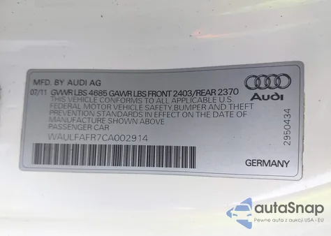 2012 Audi A5 2.0T Premium from USA, damaged, VIN WAULFAFR7CA002914